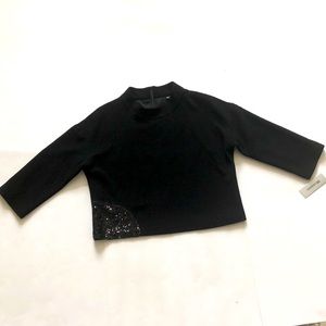 Mossaic 16 Black Top mock collar zipper back sequin detail Excellent Condition